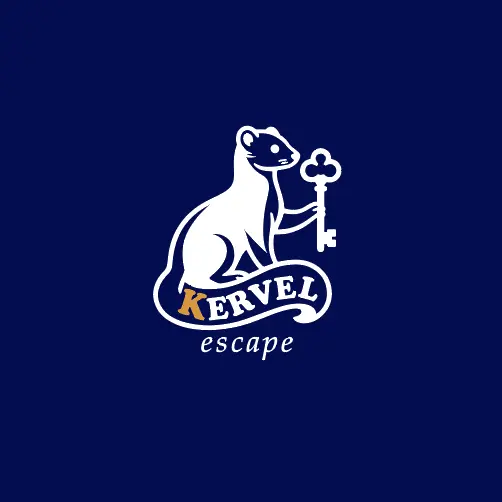 Logo Kervel escape game sur fond bleu Logo kervel escape